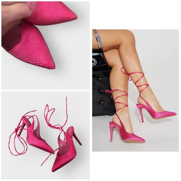 Top Moda Adina Embellished Wrap Up Pumps - Fuchsia - Picture 1 of 10